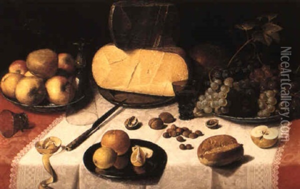 Stilleben Med Ost Och Frukt Pa Vit Duk Oil Painting - Floris Claesz van Dyck