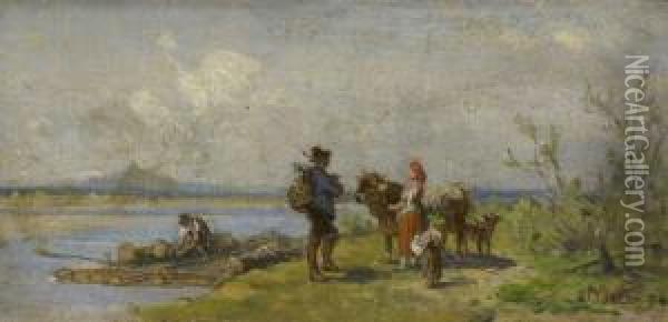 Treffen An Der Floslande. Oil Painting - Julius Noerr