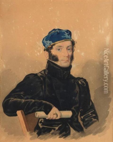Portrait D'homme Accoude A Une Chaise Oil Painting - Carl Von Hampeln