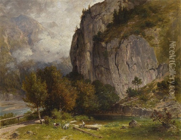 Ziegenhirte Im Gebirge Oil Painting - Ludwig Gebhardt