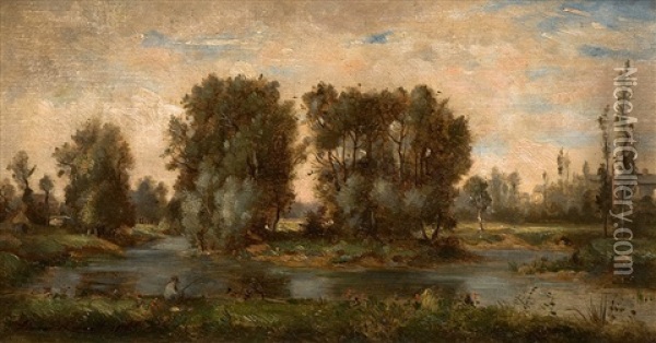 At The Riverside Oil Painting - Charles Edmond Renault