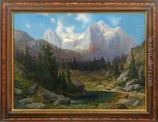 Grose Landschaft Mit Viehhirtin In Den Hochalpen Oil Painting - Willibald Wex