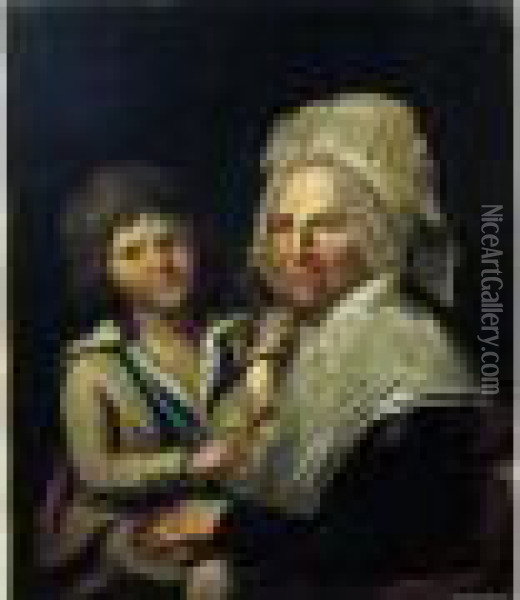 Portrait D'une Grand-mere Et De Son Petit Fils Oil Painting - Henri Nicolas Van Gorp