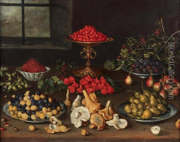 Nature Morte Aux Champignons Et Fruits Oil Painting - Blas de Ledesma