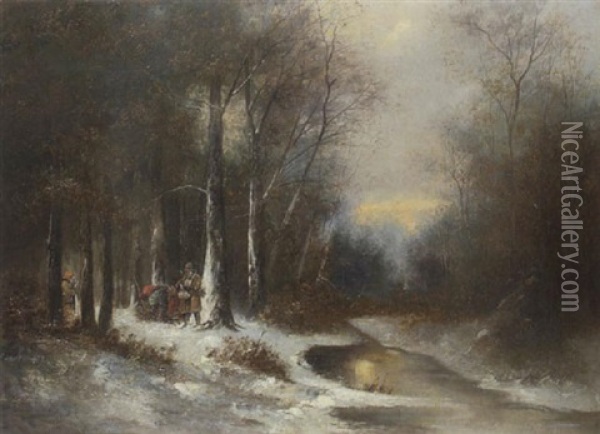 Reisigsammler Im Verschneiten Winterwald Oil Painting - Yuliy Yulevich (Julius) Klever