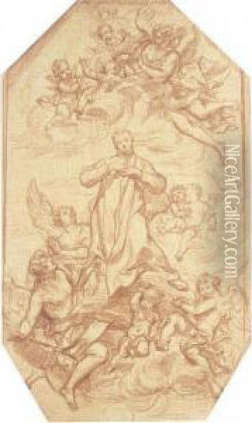 Saint Luigi Gonzaga In Glory After Pierre Legros Oil Painting - Robert Ango