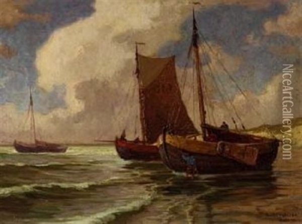 Fischerboote Am Strand Oil Painting - Karl Walter