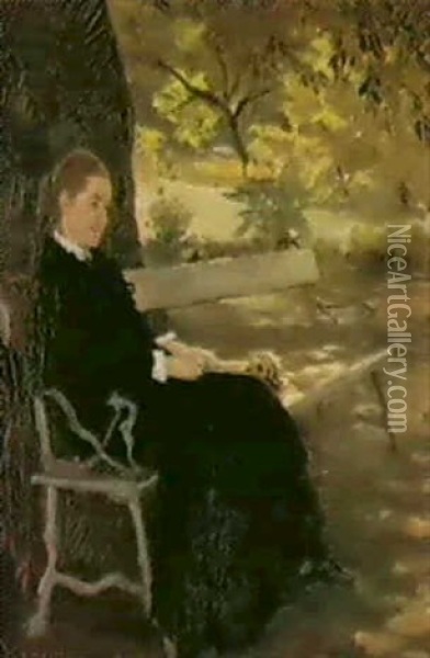 A Lady Seated On A Park Bench Oil Painting - Peder Severin Kroyer
