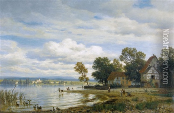 Uferlandschaft Am Untersee Oil Painting - Eduard Friedrich Pape