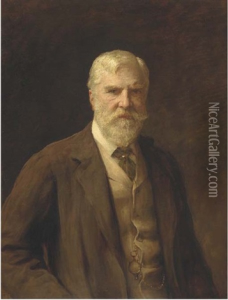 Portrait Of Sir Samuel Hoare, Half-length, In A Brown Coat, Waistcoat And Tie Oil Painting - Sir Arthur Stockdale Cope