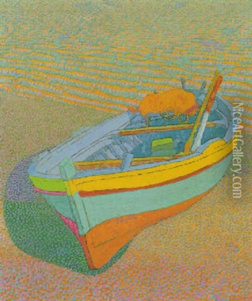 Beached Rowboat Oil Painting - Leander Engstroem the Elder