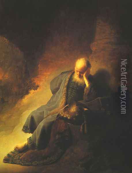 Prophet Jeremiah Lamenting the Destruction of Jerusalem Oil Painting - Rembrandt Van Rijn