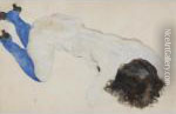 Kauernde Mit Blauen Strumpfen (crouching Woman With Bluestockings) Oil Painting - Egon Schiele