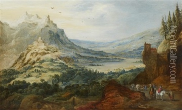 Landskap Med Resande Sallskap Oil Painting - Jan Brueghel the Elder
