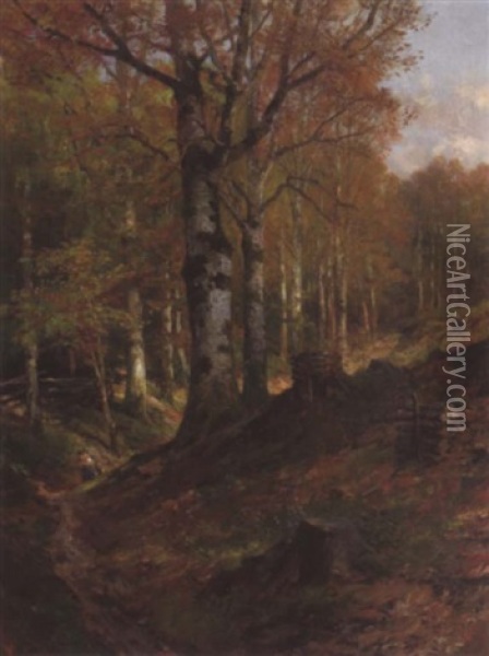 Holzsammlerin Im Herbstwald Oil Painting - Hugo Darnaut