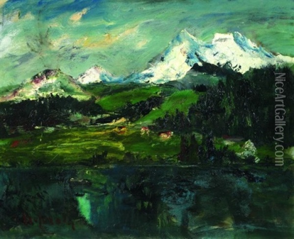 Berglandschaft Mit See Oil Painting - Johannes Greferath