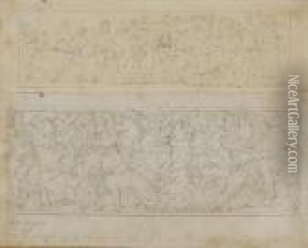 La Forge De Vulcain; Et Une Chasse Au Sanglier, D'apres Des Bas-reliefs Antiques Oil Painting - Jean Auguste Dominique Ingres