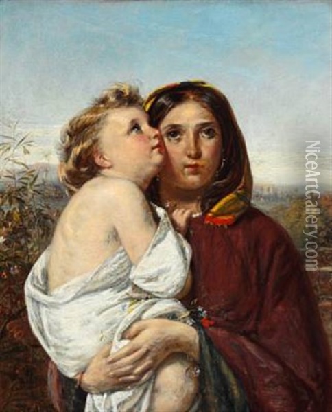 Italian Woman With A Fair-haired Child Oil Painting - Elisabeth Anna Maria Jerichau-Baumann