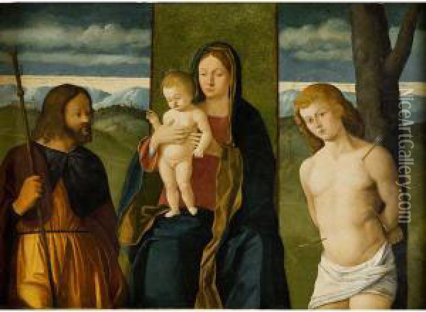 Madonna Col Bambino Fra I Santi Rocco E Sebastiano Oil Painting - Francesco Rizzo Da Santacroce