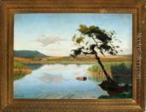 A Summer Landscape From Silkeborg Lake Distict, Denmark Oil Painting - Emil Winnerwald