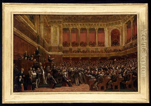 Thiers Salue Du Titre De Liberatuer Du Territoire A La Chambre Des Deputes, Le 16 Juin 1877 Oil Painting - Benjamin Ulmann