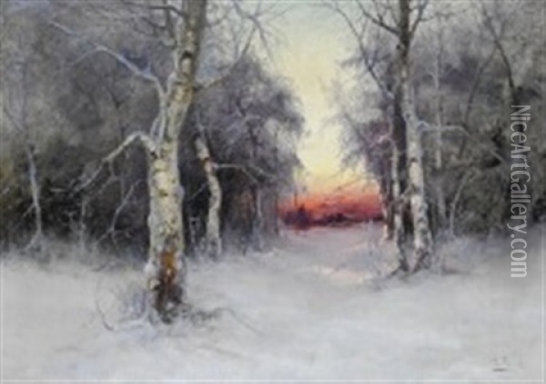 Forest Scene. Sunset Oil Painting - Karl Rosen