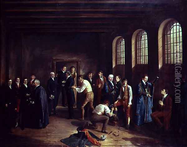 Condemmed Cell at Newgate execution of Henry Fauntleroy, banker convicted of forgery in 1824 Oil Painting - W. Thomson