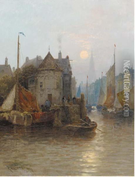 Mooring The Fishing Boats, Rotterdam Oil Painting - Carl Wagner