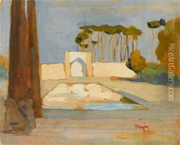 Landscape With Reflecting Pool Oil Painting - Konstantinos Maleas