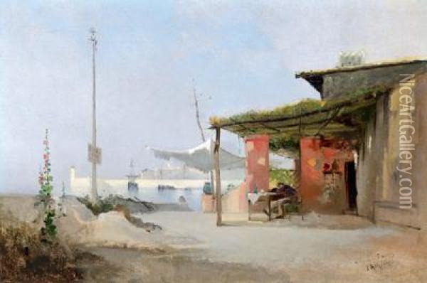 Tave Rne Am Mittelmeer Oil Painting - Jean D'Alheim