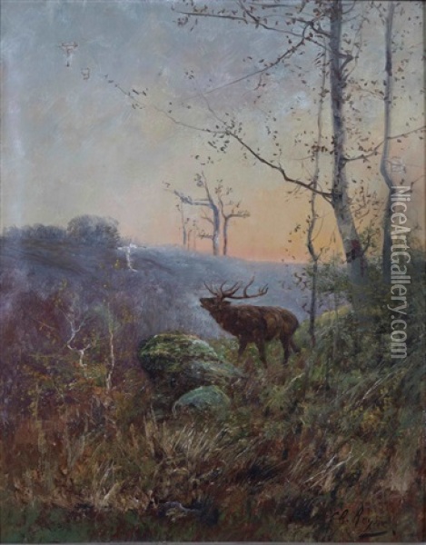 Cerf Dans Une Clairiere Oil Painting - Charles Andre Reyne