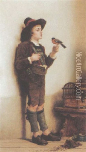 Der Junge Vogelliebhaber Oil Painting - Karl Schlosser
