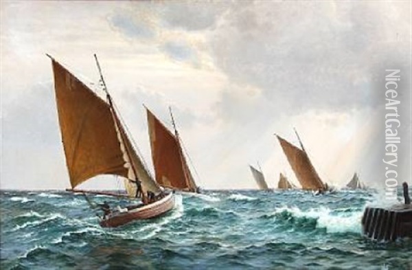 Seascape With Fishing Boats Oil Painting - Christian Blache