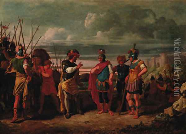 Claudius Civilis with the commanders of the Roman army Oil Painting - Frans de Jong or Jongh