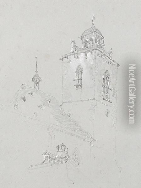 Study Of A Church Tower, Switzerland Oil Painting - John Ruskin