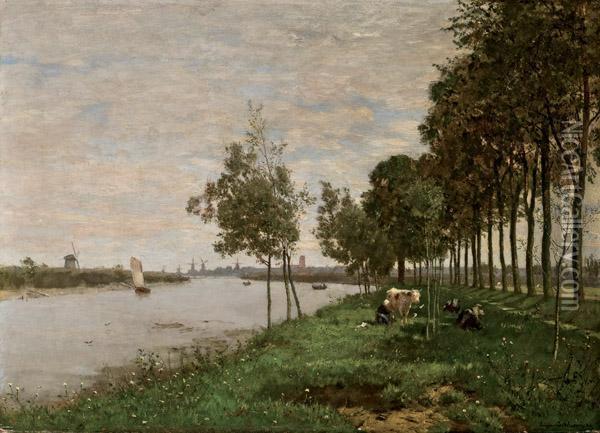 Hollandische Flusslandschaft Oil Painting - Eugene Jettel