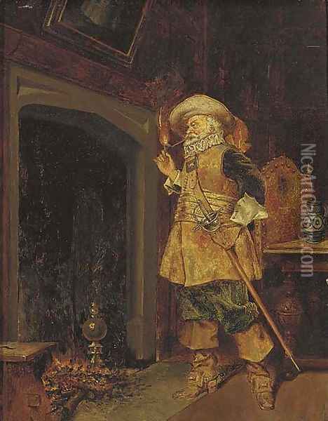 A cavalier lighting his pipe Oil Painting - Dutch School