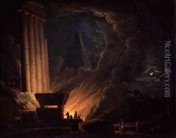 The Funeral Pyre Oil Painting - Josepf Wright Of Derby