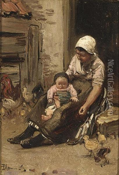 Mother And Child On The Doorstep Oil Painting - Bernardus Johannes Blommers