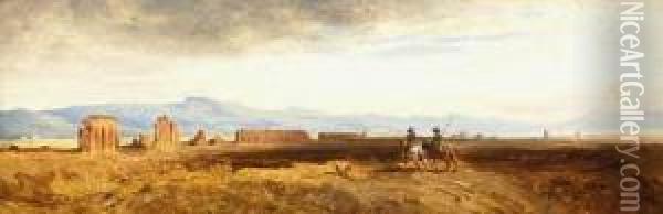 Campagna - Landschaft Oil Painting - Schleich Eduard I & Bach Alois