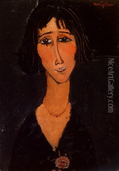 La Jeune Fille A La Rose Oil Painting - Amedeo Modigliani