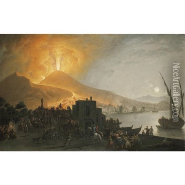 The Eruption Of Vesuvius Of, Seen From The Ponte Della Maddalena, Naples Oil Painting - Pietro Fabris