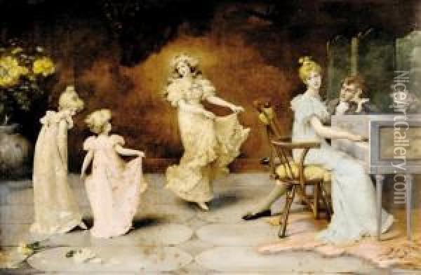 Dancing Roman Beauties Oil Painting - Virgilio Tojetti