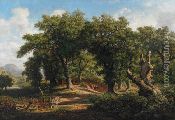 Peasants On Horseback Travelling In A Woodland Oil Painting - Jacob George Strutt