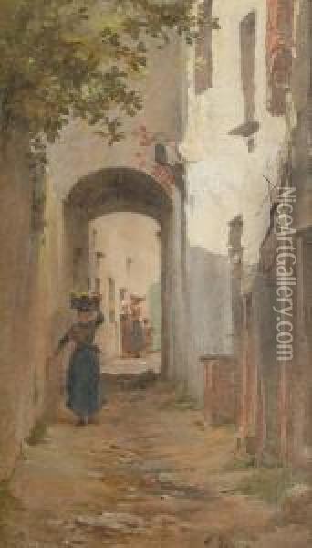 A Street In Lai--alia, Italy; And A Companion Oil Painting - Edward Henry Fahey