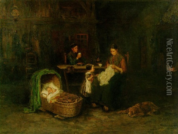 A Family Gathering Oil Painting - Bernard de Hoog