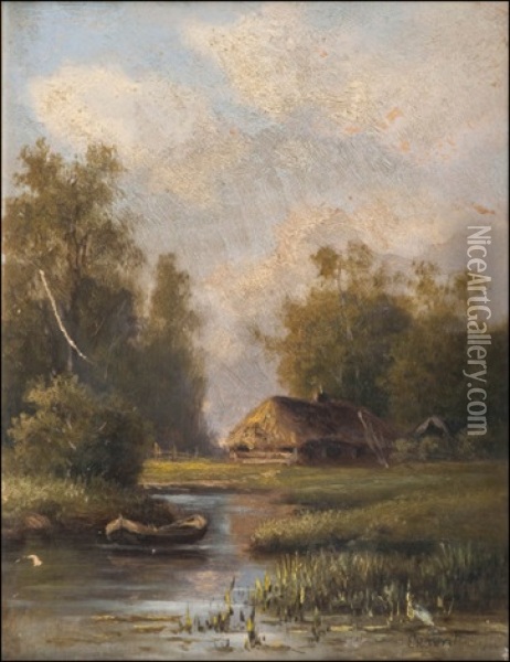 An Old House By The Stream Oil Painting - Vasili Yefimovich Ekgorst