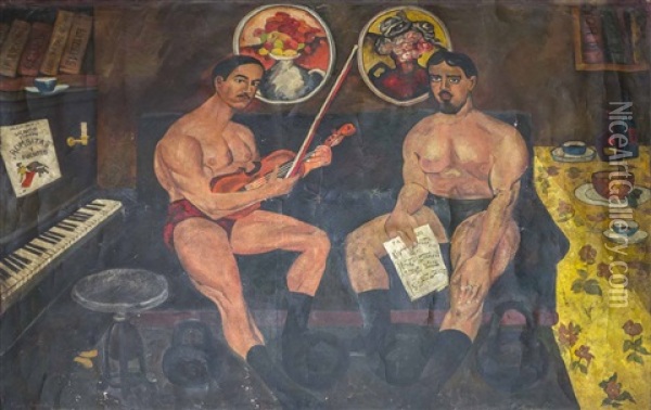 Portrait Of Ilya Mashkov And Piotr Kontchalovsky Oil Painting - Ilya Ivanovich Mashkov