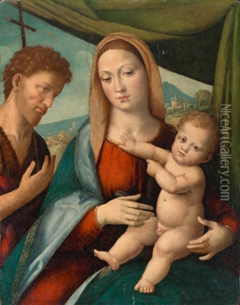 The Madonna And Child With Saint John The Baptist Oil Painting - Nicola Pisano