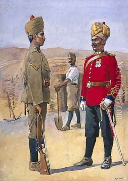 Soldiers of the 3rd Sappers and Miners Lance Naik Brahman of Oudh Jemadah Dekhani Mahratti Oil Painting - Alfred Crowdy Lovett